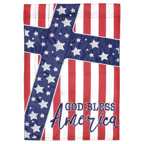 GOD BLESS AMERICA CROSS HOUSE FLAG