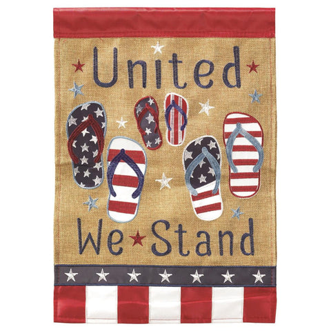 United We Stand-Patriotic Burlap House Flag