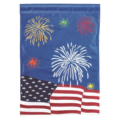 Patriotic Fireworks Double Applique Garden Flag