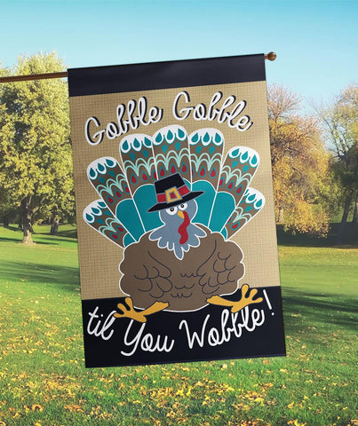 Gobble Gobble Turkey Applique House Flag