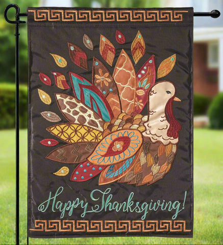 Patterned Turkey Applique Garden Flag