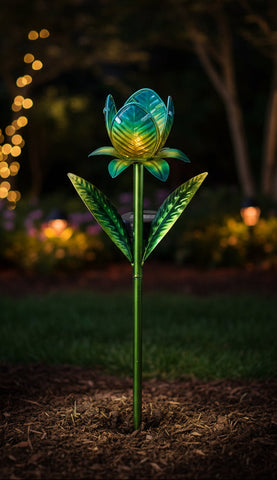 Decorative solar light shaped like a flower on a white background