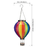 Rainbow XLG Hot Air Balloon Solar Lantern with vibrant colors and dimensions 12" x 12" x 27.25" for outdoor decor.