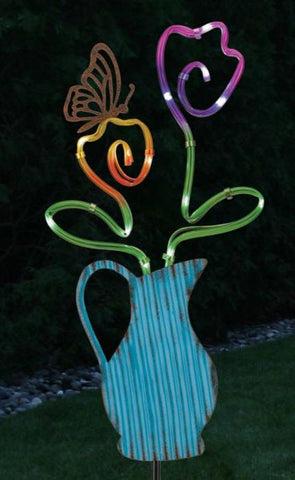 Blue Neon Flower Solar Stake