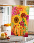 Pumpkin Floral Watercolor Burlap House Flag