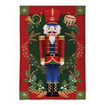 Joyful Traditions Reversible Burlap House Flag featuring a Nutcracker design with festive colors and traditional holiday decor.