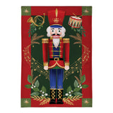 Joyful Traditions Reversible Burlap House Flag featuring a Nutcracker design with festive colors and traditional holiday decor.