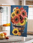Barrel Of Blooms & Pumpkins Burlap House Flag