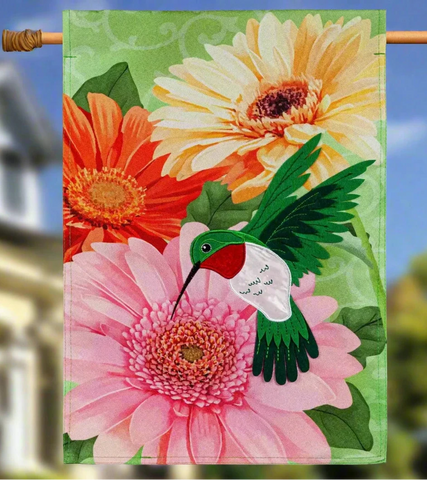 Hummingbird and Daisy Trio Linen House Flag