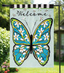 Floral Butterfly Welcome Linen Garden Flag