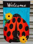 Ladybug Welcome Linen House Flag