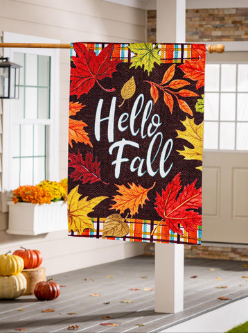 Hello Fall Plaid Suede House Flag