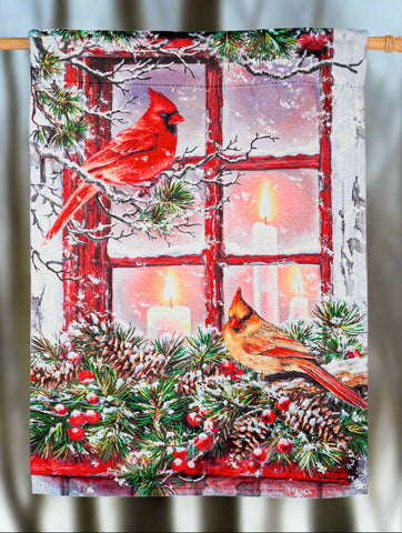 Cardinals in the Window Suede House Flag