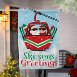 Christmas Skiing Reversible Suede House Flag