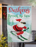 Christmas Skiing Reversible Suede House Flag