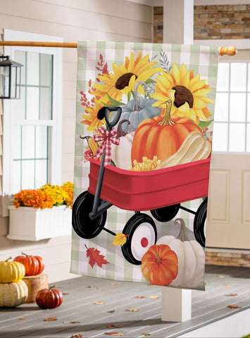 Wagon Filled Pumpkin Suede House Flag