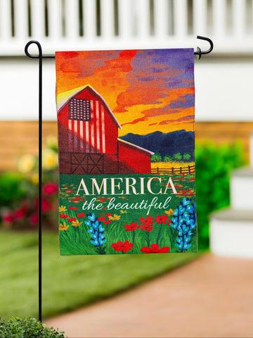 American the Beautiful Burlap Garden Flag