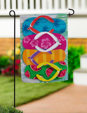 Stacked Flip Flops Burlap Garden Flag