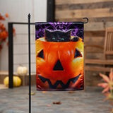 Kitten in Pumpkin Bucket Lustre Garden Flag