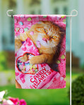 Cat With Candy Hearts Lustre Garden Flag