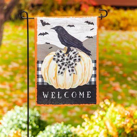 White Pumpkin With Black Crow Garden Flag