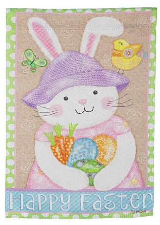 Happy Easter Bunny Suede Garden Flag