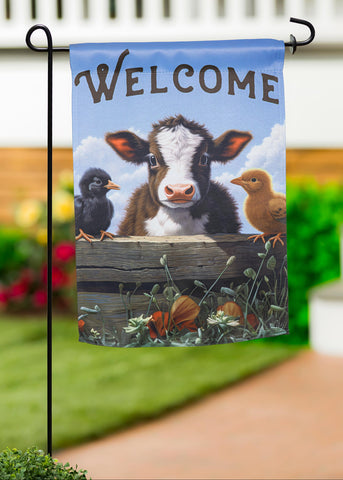 Cow and Chicks Suede Garden Flag