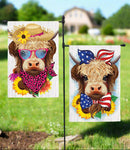 Summer Highland Cow Suede Garden Flag