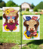Summer Highland Cow Suede Garden Flag