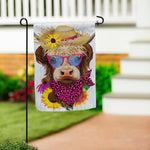 Summer Highland Cow Reversible Suede Garden Flag
