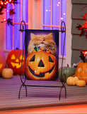 Cat Jack O'Lantern Pumpkin Teeth Suede Garden Flag