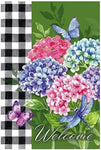 Hydrangea Checks Suede Garden Flag