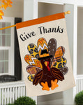 Give Thanks Patterned Turkey Applique House Flag