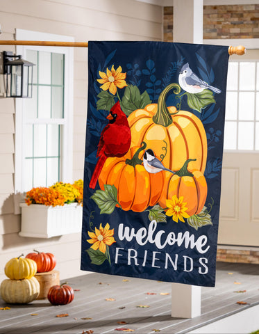 Welcome Friends of Fall Applique House Flag