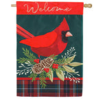 Plaid Cardinal Applique House Flag