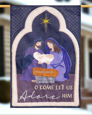 Come Let Us Adore Him Applique House Flag