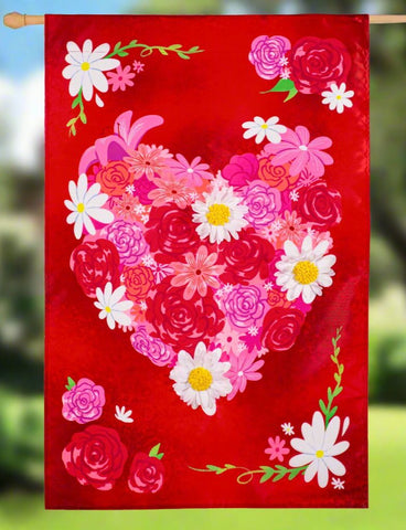 Heart A Flutter Floral Applique House Flag