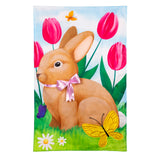 Tulips and Bunny Friend Applique House Flag