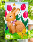 Tulips and Bunny Friend Applique House Flag