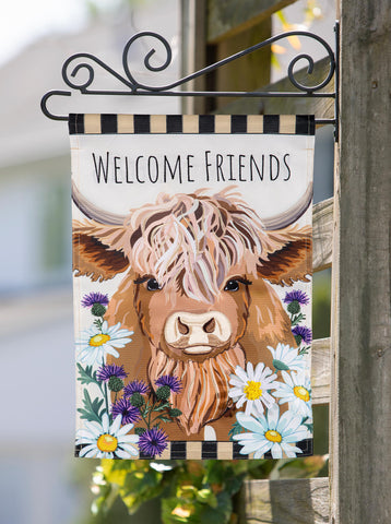 Highland Cow Welcome Friends Applique Garden Flag