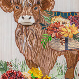 Highland Cow Fall Floral Applique Garden Flag
