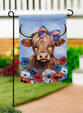 Patriotic Highland Cow Applique Garden Flag