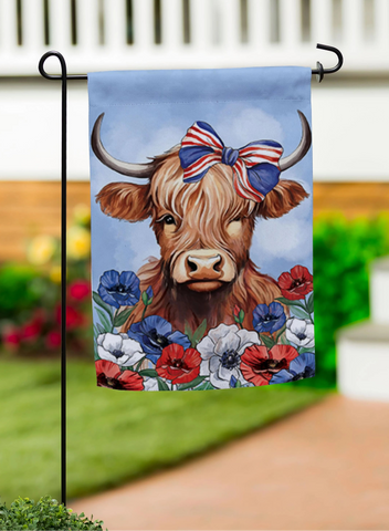 Patriotic Highland Cow Applique Garden Flag