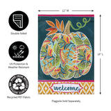 Patterned Jacobean Floral Pumpkin Applique House Flag