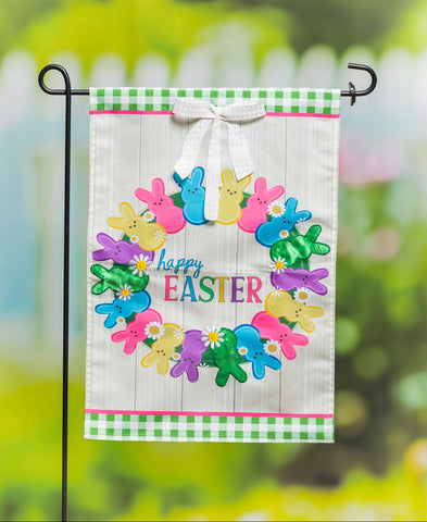 Colorful Bunny Wreath Applique Garden Flag