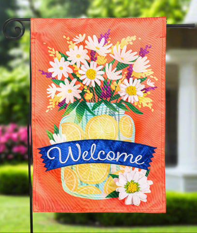 Jar of Lemons and Florals Applique Garden Flag