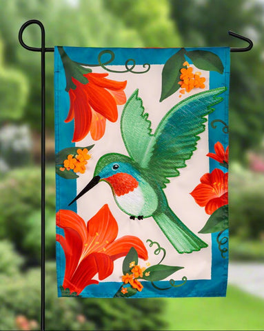 Spring Hummingbird Applique Garden Flag