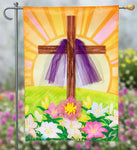 Easter Cross with Lilies Applique Garden Flag