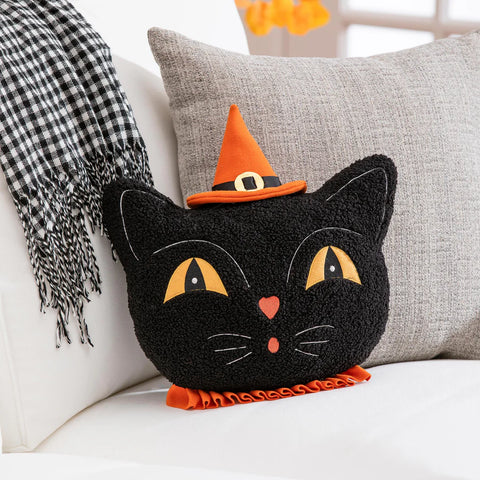 13" Black Cat Witches Hat Pillow