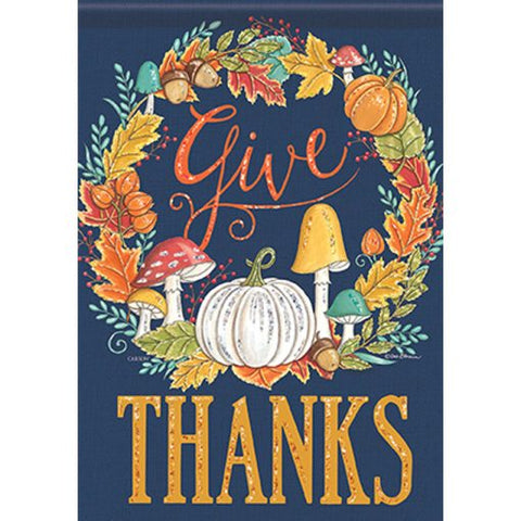 Give Thanks Wreath Glitter House Flag